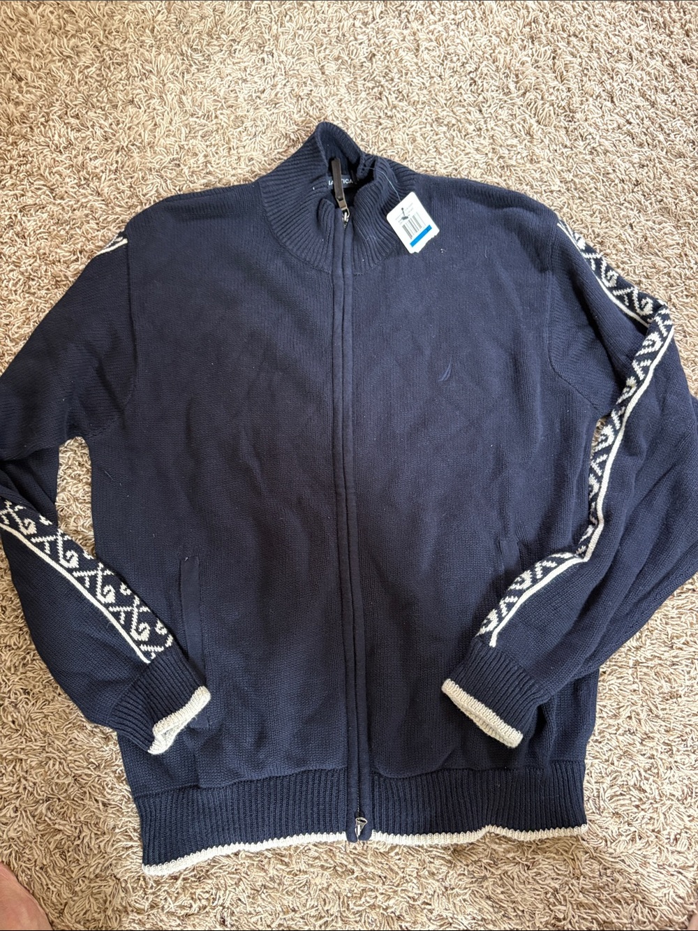 New Nautica performance, cotton navy cardigan sweater men’s XL